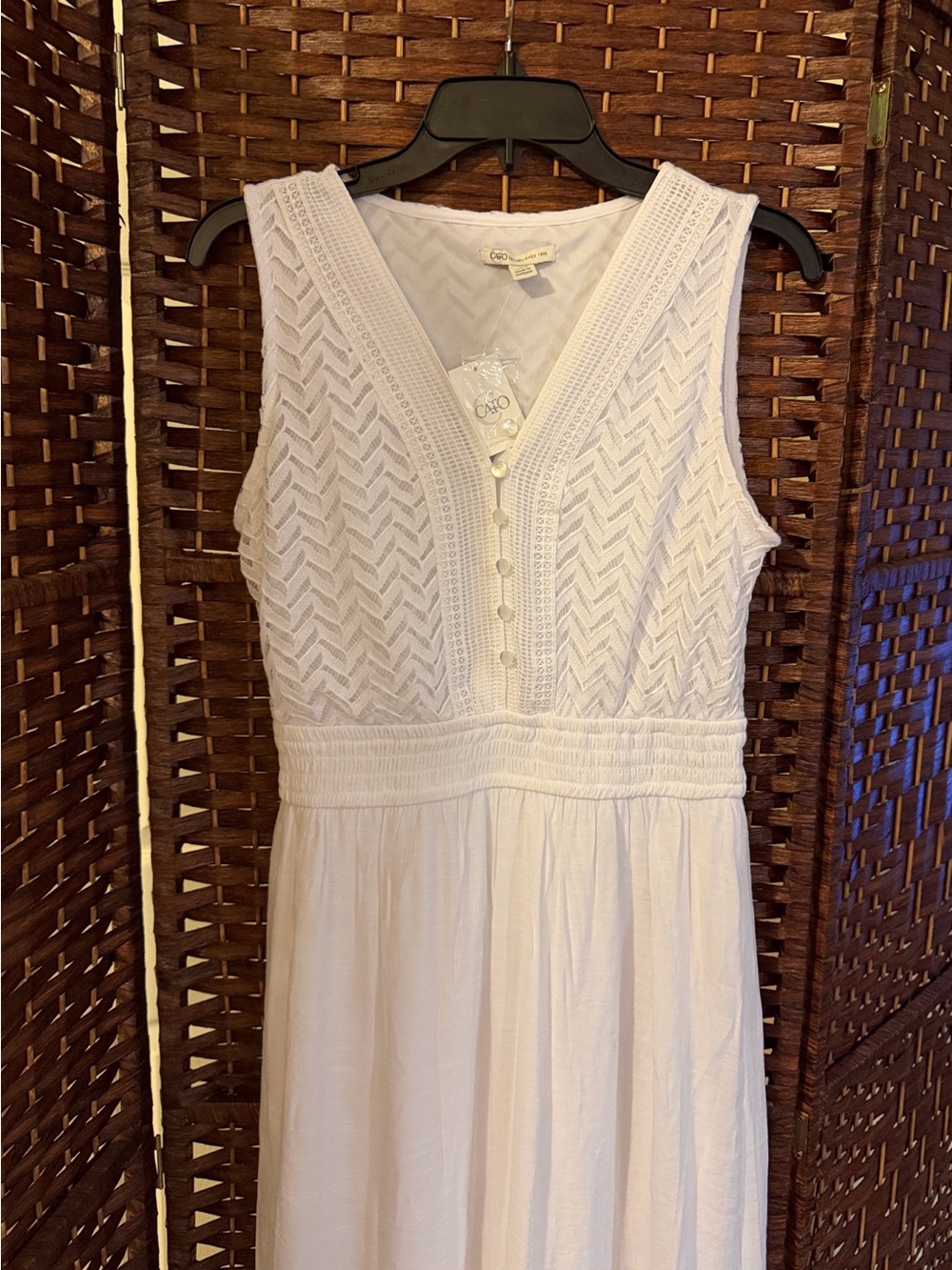 Cato White Crochet-Front Maxi Dress